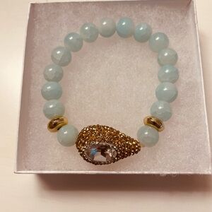 Amazonite with Crystal Medallion Bead Bracelet Handmade in USA